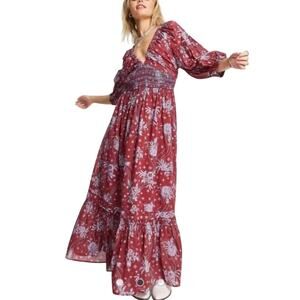 NEW FREE PEOPLE golden hour floral print maxi dress in wine combo Size XS NEW